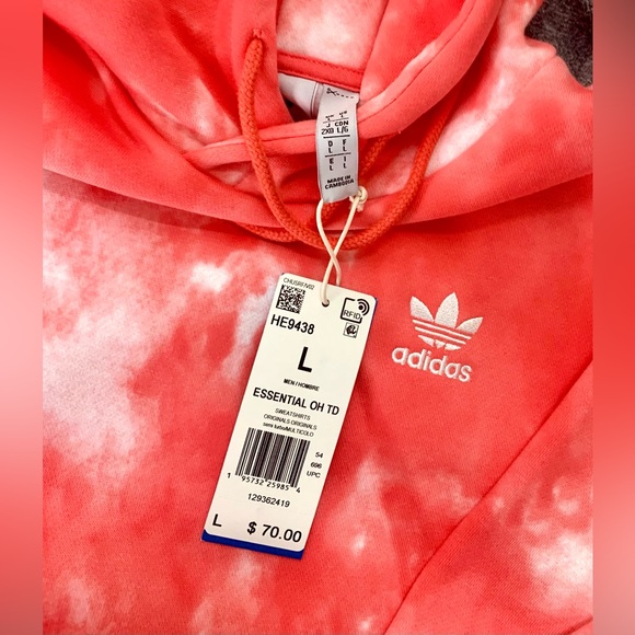 New adidas sweatshirt hooded, size L, white & light red. - Picture 2 of 5
